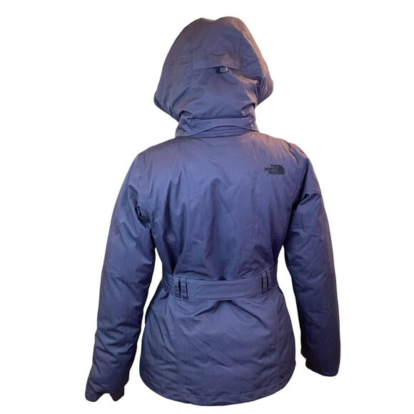 North Face HyVent 550 Down Womens S/P Hooded Belted Winter Jacket Lavender - Picture 6 of 13